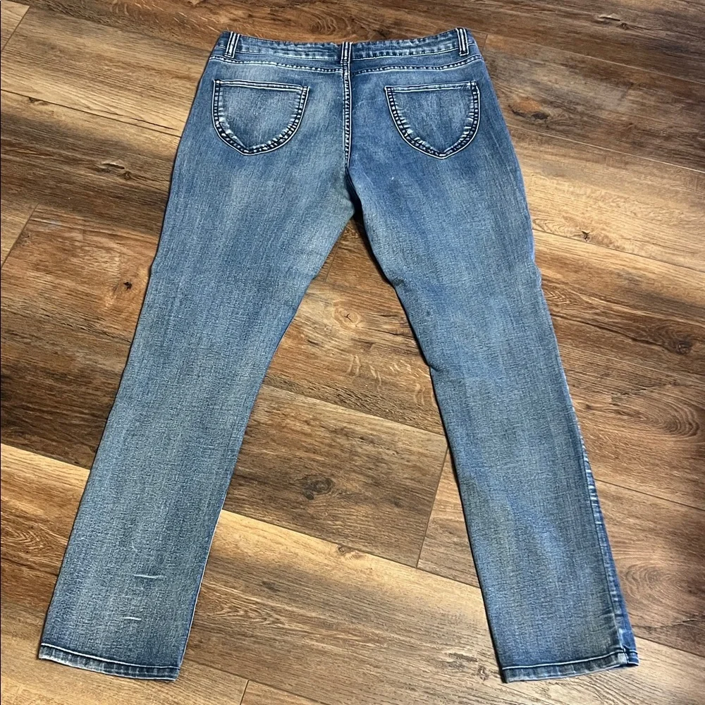 Sz 13 Cleo Blue Straight Leg Jeans with Floral and Distressed Details - Picture 2 of 7